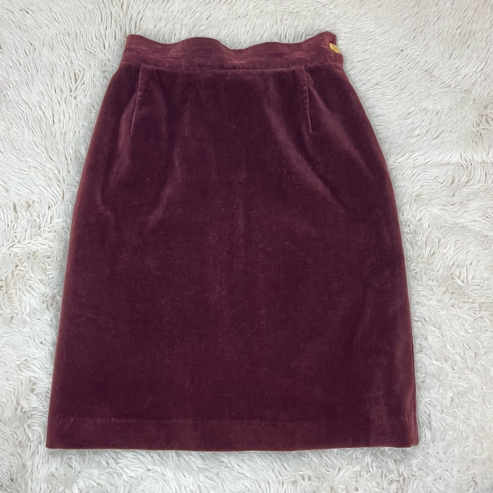 Vivienne Westwood Vintage 1990s Burgundy Velvet Pencil Skirt